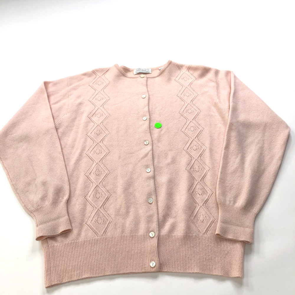 Lord & Taylor 100% Two Ply Cashmere MED Button Sweater Pink PLS READ STAIN HOLE